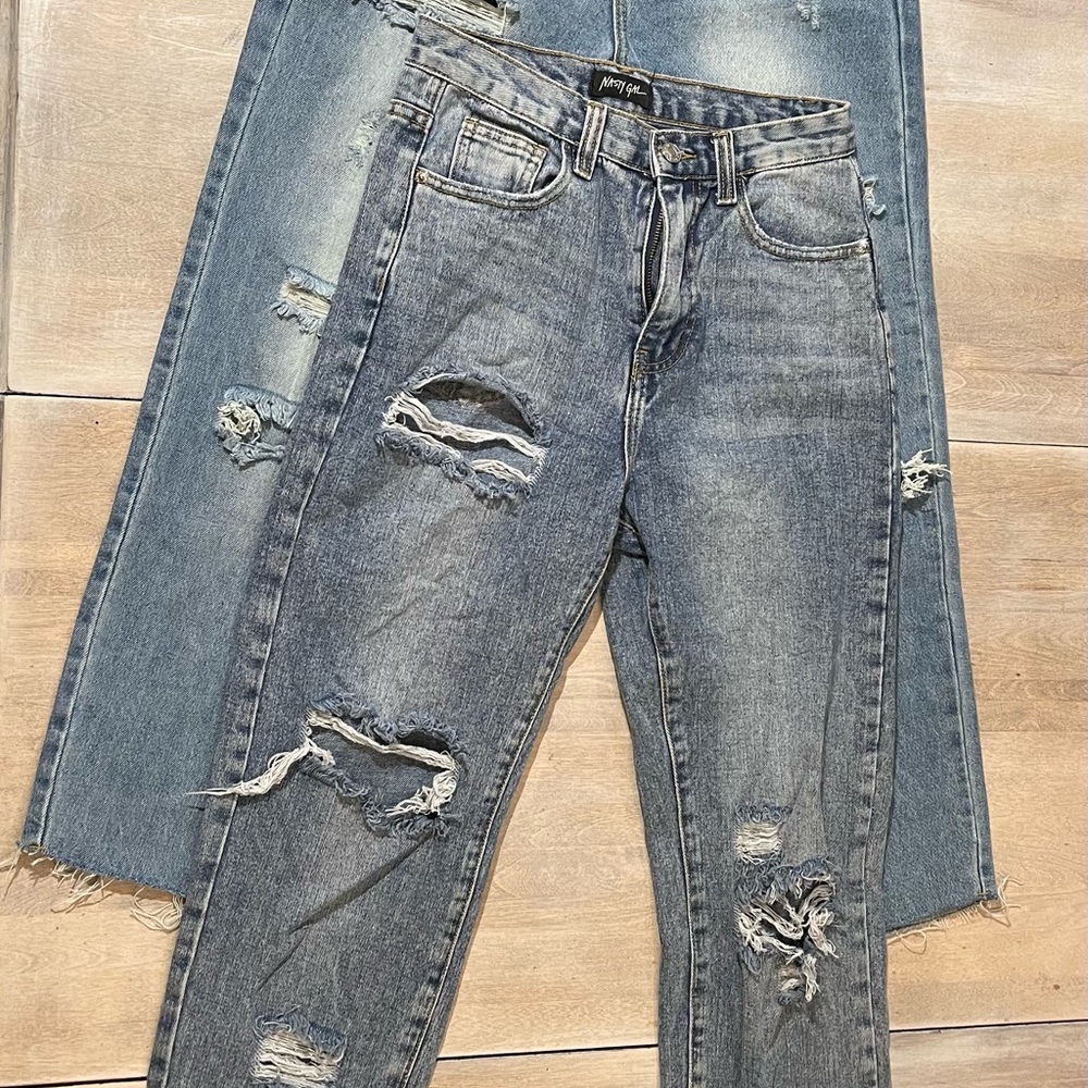 2 Pair “Nasty Gal” High-Waisted Ripped Jeans size 6